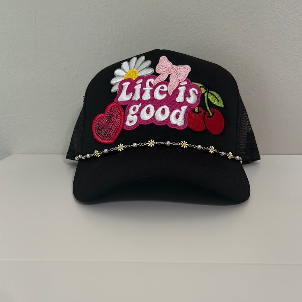 Life Is Good Black and Red Embroidered Hat